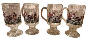 Vintage Luminarc D’Arques Holiday Christmas Set of 4 Footed Clear Glass Mugs